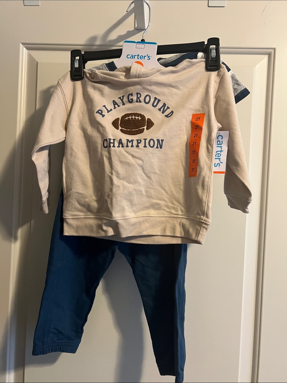 Carter's Cream 'Playground Champion' Sweatshirt , striped tee shirt Navy Leggin